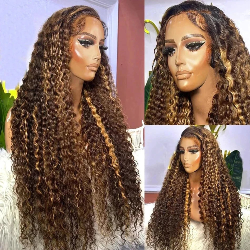 Highlight Invisi-Strap 360 Full Lace Wig Human Hair Pre Plucked  Deep Curly 250 Density Lace Wig Colored HD 360 Lace Frontal Wig