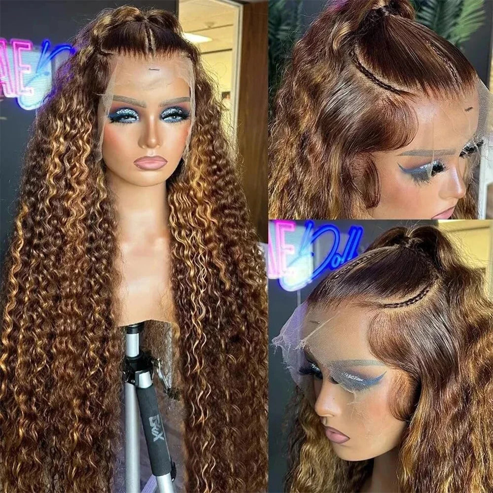 Highlight Invisi-Strap 360 Full Lace Wig Human Hair Pre Plucked  Deep Curly 250 Density Lace Wig Colored HD 360 Lace Frontal Wig