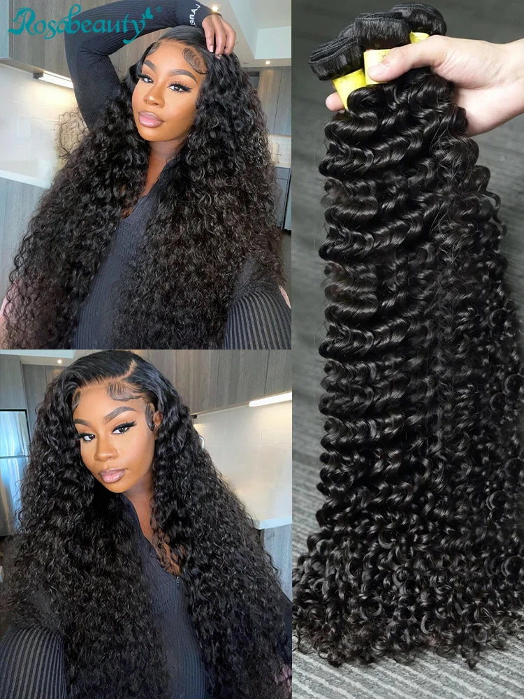 Rosabeauty 30 40 Inch Loose Deep Wave Human Hair Bundles Brazilian Curly 3 4 Bundles Raw Hair Extensions Double Weft Wholesale