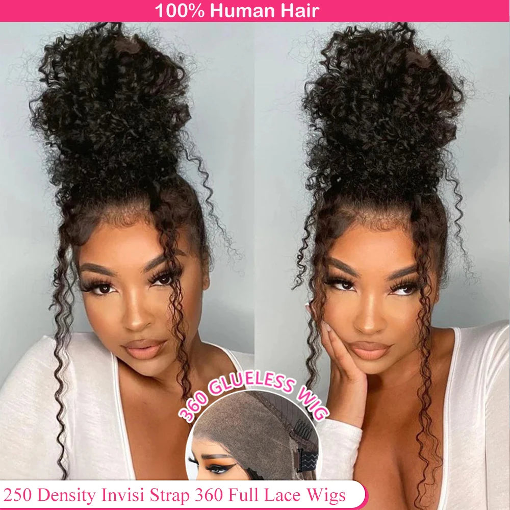 Invisi Strap 360 Lace Frontal Wigs Human Hair Wigs Preplucked Deep Curly Glueless Wig Human Hair Pre Cut 360 Full Lace Wig