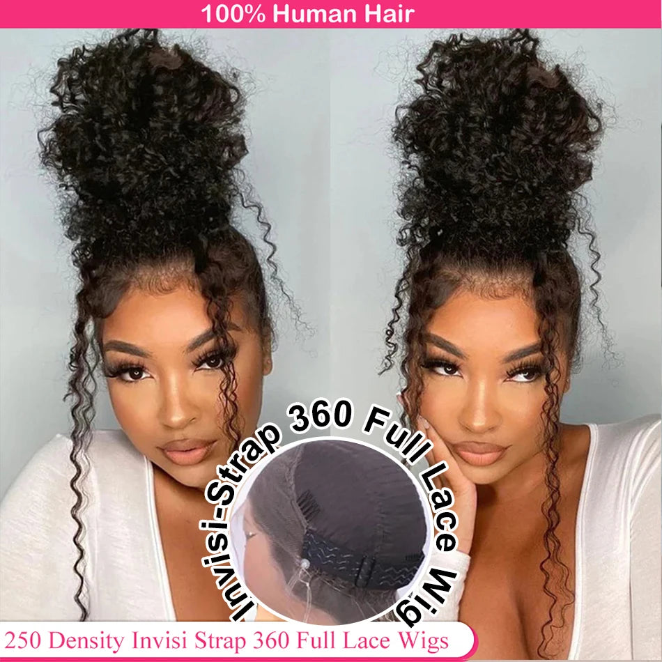 Invisi Strap 360 Lace Frontal Wigs Human Hair Wigs Preplucked Deep Curly Glueless Wig Human Hair Pre Cut 360 Full Lace Wig