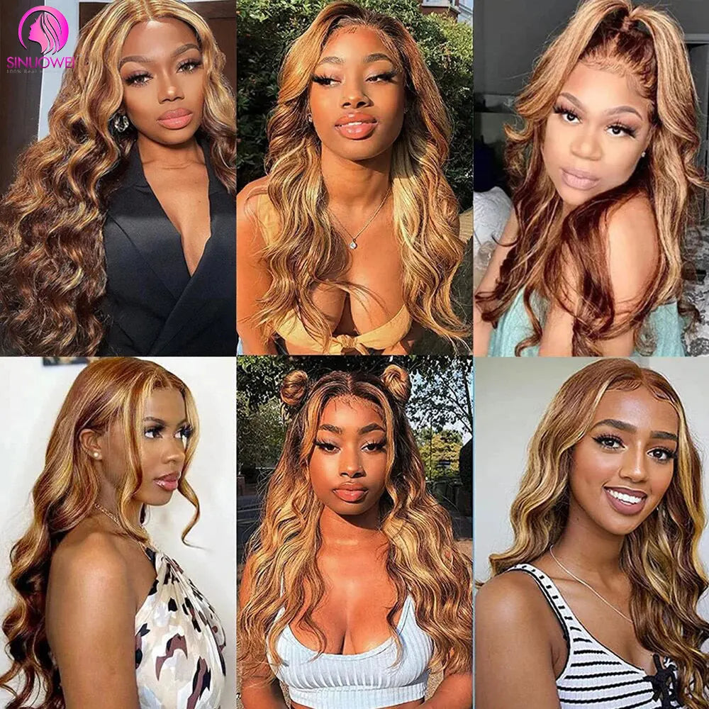 30 32 Inch Highlight Body Wave Bundle 100% Human Hair Bundle P4/27 Honey Brown Brazilian Hair Bundles 1 3 4 Remy Hair Bundle