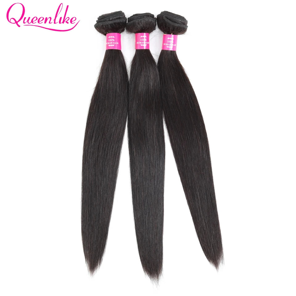 Queenlike Straight Human Hair Bundles with Closures Brazilian Raw Hair Weave Bundles With 2x6 Deep Kim Closure And Bundles