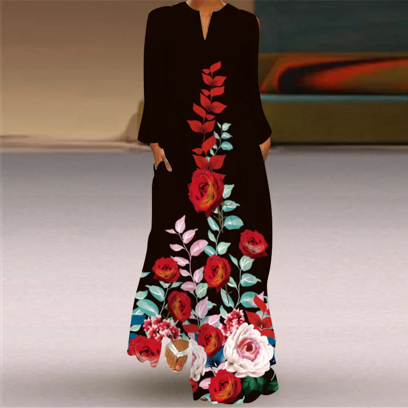 Elegant Long Dress for Women with Butterfly Printing V-neck Maxi Dress from 2023 Spring Vintage Style