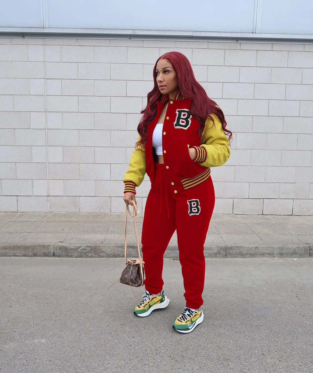 Letter Striped print Women Fall Two piece Set Sweatshirt Zipp jacket Top Trousers Sports Baseball Uniform Workout Outfits