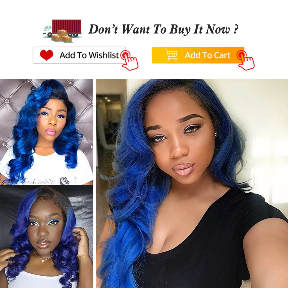 Sexay Blue Body Wave 4 Bundles Deal 10A Peruvian Remy Human Hair Weaving 3 Pcs Dark Roots Ombre 1B Black Blue Wavy Human Hair