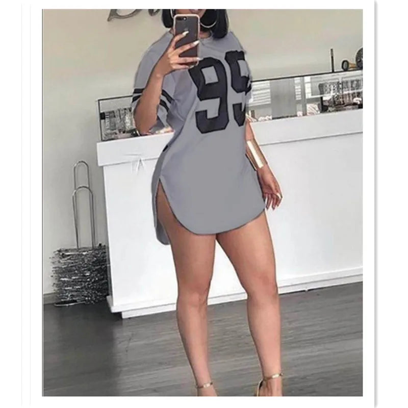 Oversized T-shirt Female Number Print Summer Top Tees Long Ladies Top Women Split t Shirt Sports Women Clothing  Casual t Shirt