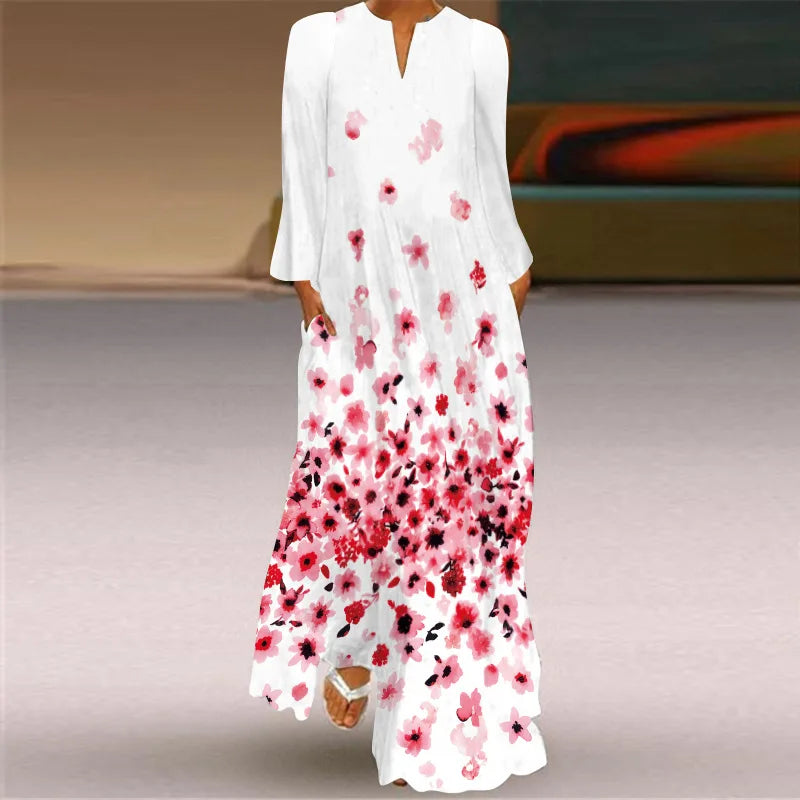 Elegant Long Dress for Women with Butterfly Printing V-neck Maxi Dress from 2023 Spring Vintage Style