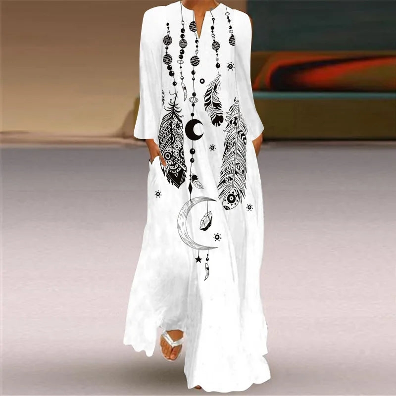 Elegant Long Dress for Women with Butterfly Printing V-neck Maxi Dress from 2023 Spring Vintage Style