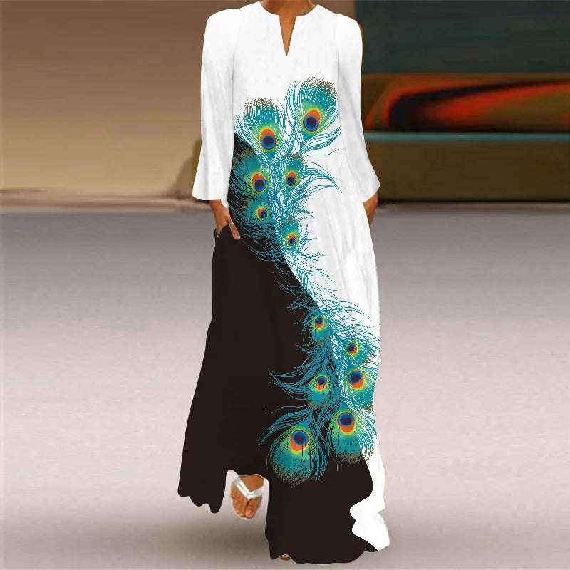 Elegant Long Dress for Women with Butterfly Printing V-neck Maxi Dress from 2023 Spring Vintage Style