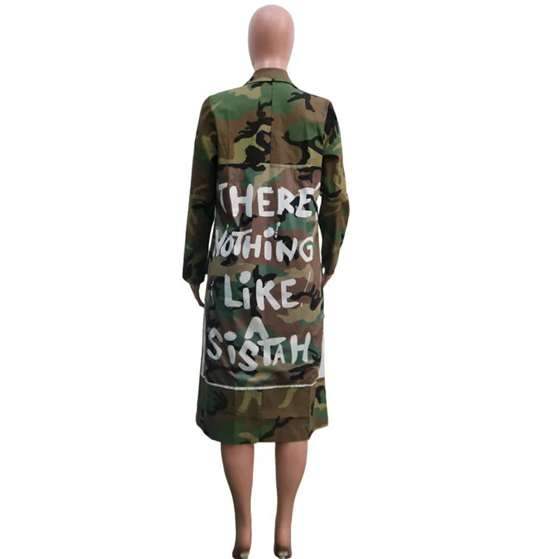 Camouflage Trench Jacket Women 2020 Plus Size Clothing Letter Print Coat Streetwear Long Style Crop Top Wholesale Dropshipping