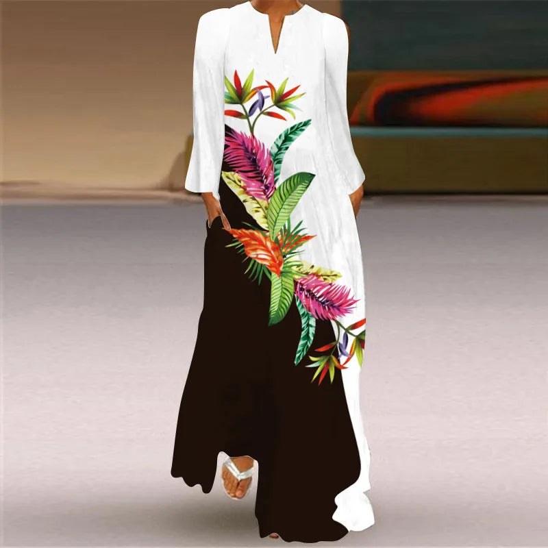 Elegant Long Dress for Women with Butterfly Printing V-neck Maxi Dress from 2023 Spring Vintage Style