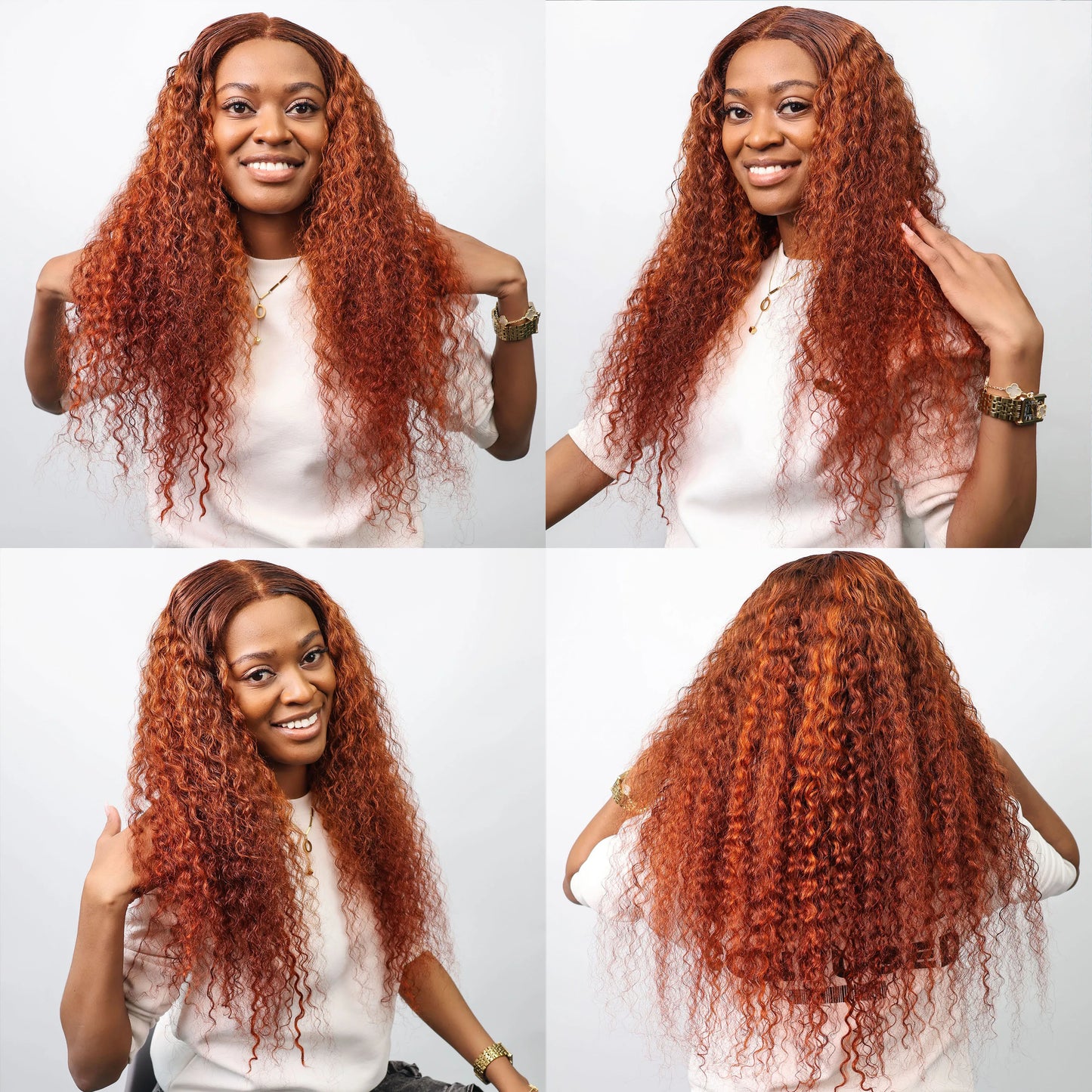 Highlight 4/350 Ombre Orange Ginger Lace Front Wig Human Hair Water Wave 13x6 HD Lace Frontal Wig Curly Human Hair Multi Parting