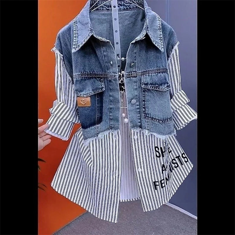 New Splicing Denim Jacket Women Spring Autumn Korean Fashion Denim Shirt Tops Casual Jean Jackets Female Windbreaker