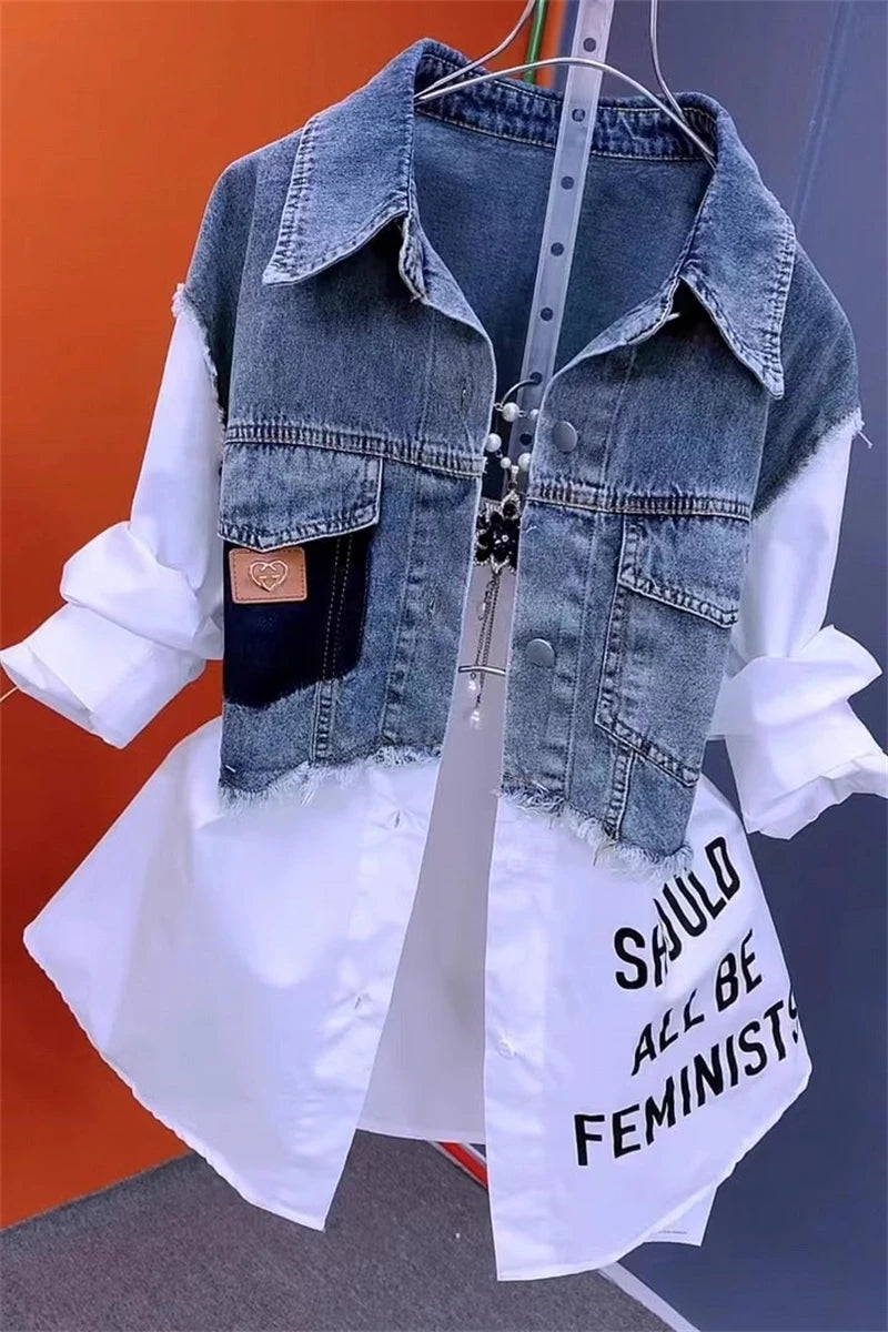 New Splicing Denim Jacket Women Spring Autumn Korean Fashion Denim Shirt Tops Casual Jean Jackets Female Windbreaker