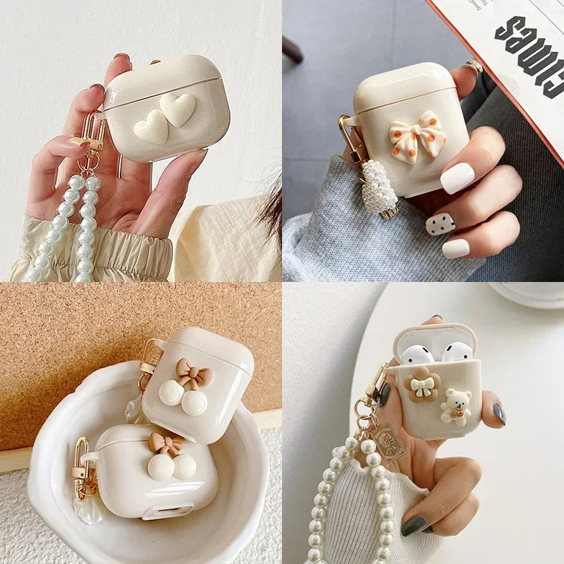 New Retro Beige Case For Airpods 4 (2024) Cute Earphone Case For AirPods Pro 2nd 3 1 2 Earphone Charging Box Keychain Lanyard