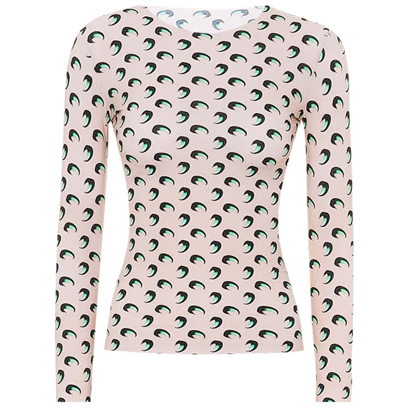 Graphic,top,for,women,printed,tshirt,stretchy,slim,multi,colors,korean,fall,spring,2025,long,sleeve,4D901