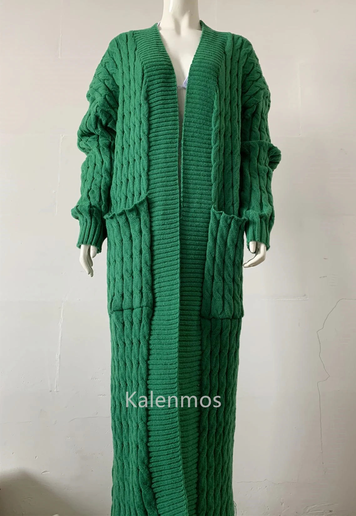 Kintted Cardigan Women Long Jacket Autumn Spring Green Crochet Loose Long Sleeve Winter Sweater 2023 Warm Jumper Coat Cardigans