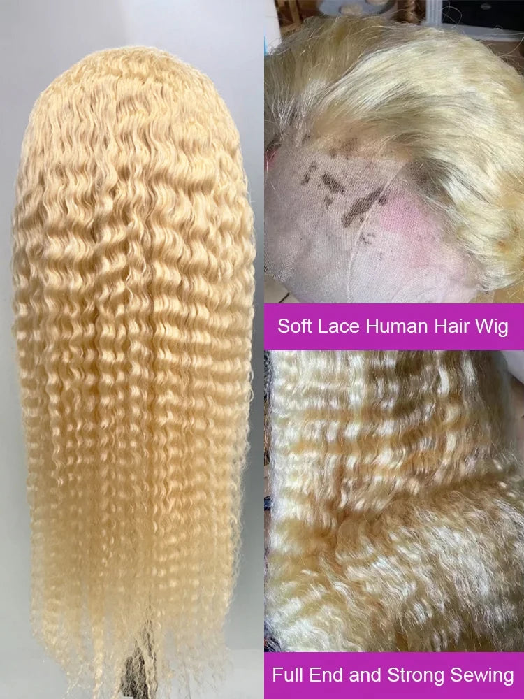 613 Transparent Hd Lace Front Human Hair Wig Curly 13x6 Honey Blonde Deep Wave Full Lace Frontal Wig Brazilian 40Inch 250Density