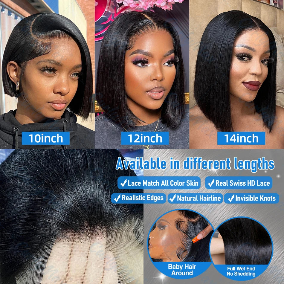 200% Brazilian Bone Straight Short Bob 13x4 Lace Frontal Human Hair 13x6 HD Transparent Lace Front 5x5 Closure Bob Wig For Women