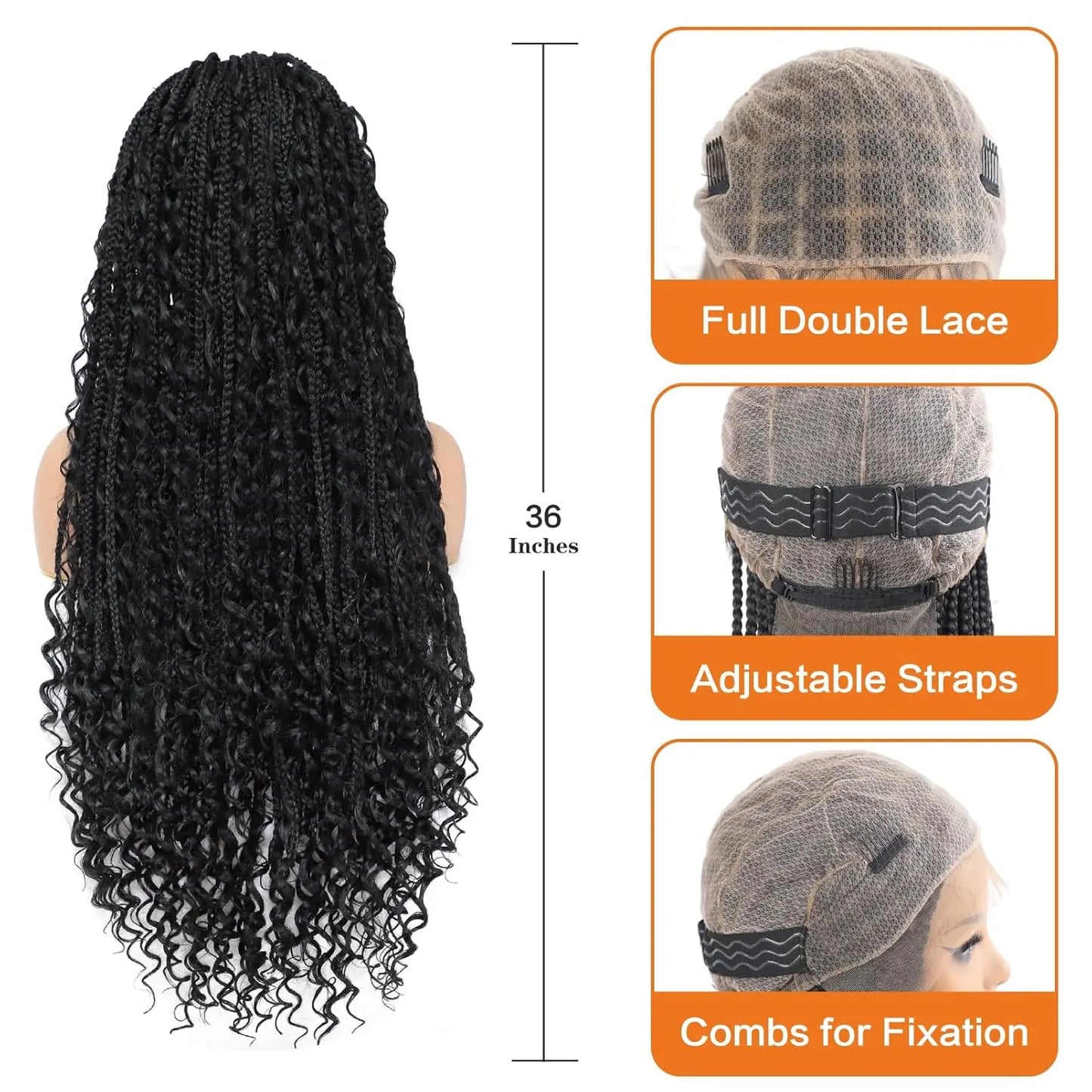 Synthetic 36" Bohemian Braided Wigs Boho Box Braid Wigs for Black Women Twisted Braids Full Lace Braided Wigs with Baby Hair