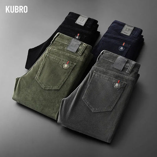 KUBRO England Style Casual Wide Leg Pants Men 2023 Spring Summer New Business Fashion Comfortable Jeans High Quality Trousers