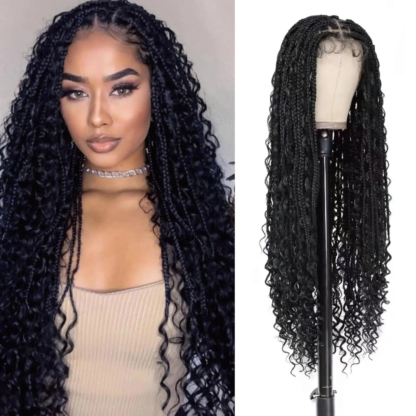 Synthetic 36" Bohemian Braided Wigs Boho Box Braid Wigs for Black Women Twisted Braids Full Lace Braided Wigs with Baby Hair