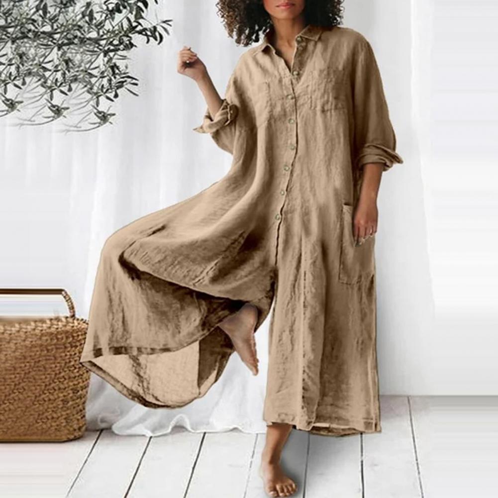 Cotton LinenWomen Jumpsuit Oversized Vintage Button Jumpsuit Summer Women Casual Beach Playsuit Wide Legs Pants Loose Romper