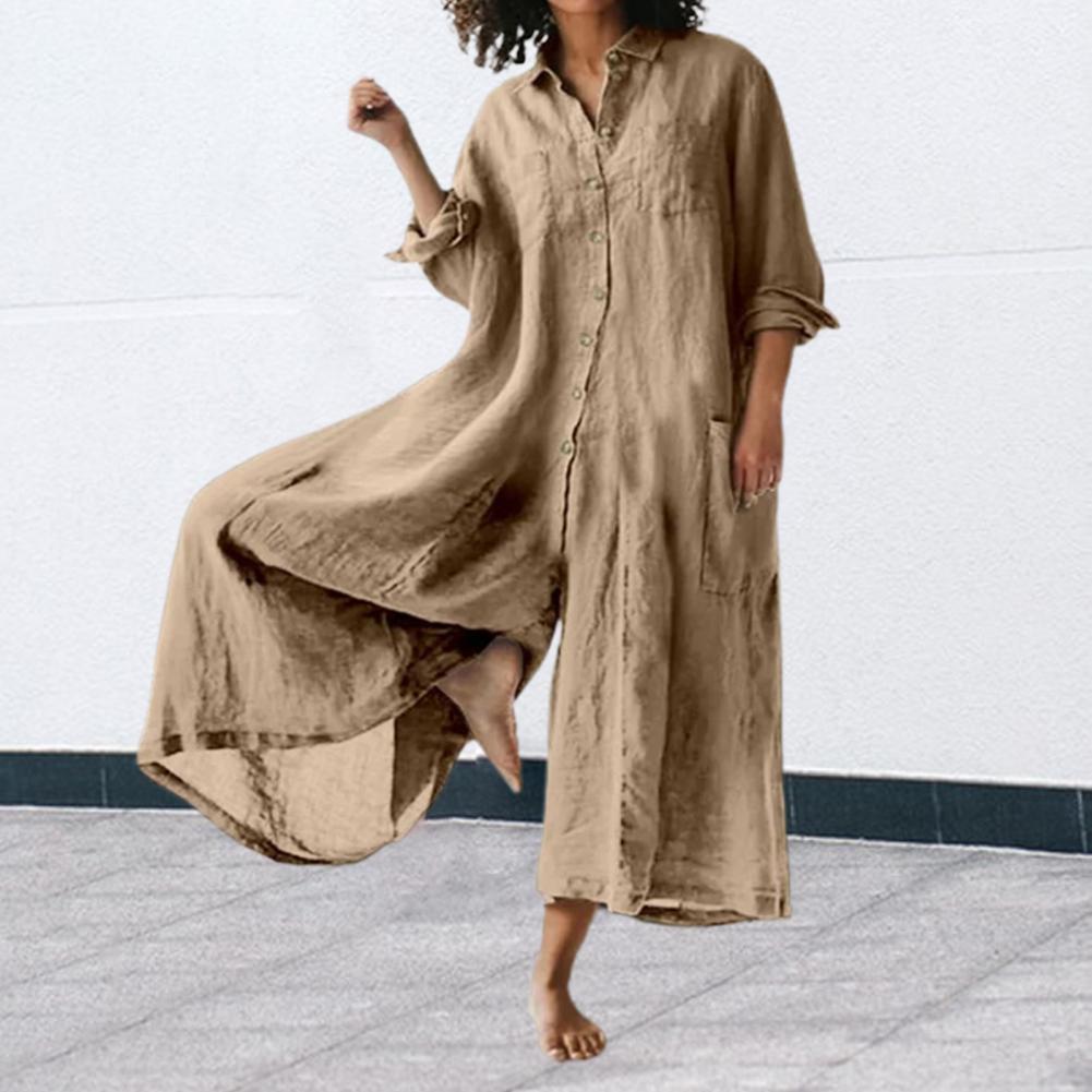 Cotton LinenWomen Jumpsuit Oversized Vintage Button Jumpsuit Summer Women Casual Beach Playsuit Wide Legs Pants Loose Romper