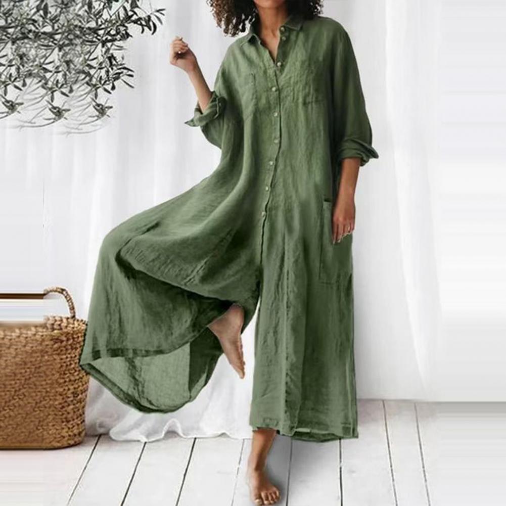 Cotton LinenWomen Jumpsuit Oversized Vintage Button Jumpsuit Summer Women Casual Beach Playsuit Wide Legs Pants Loose Romper