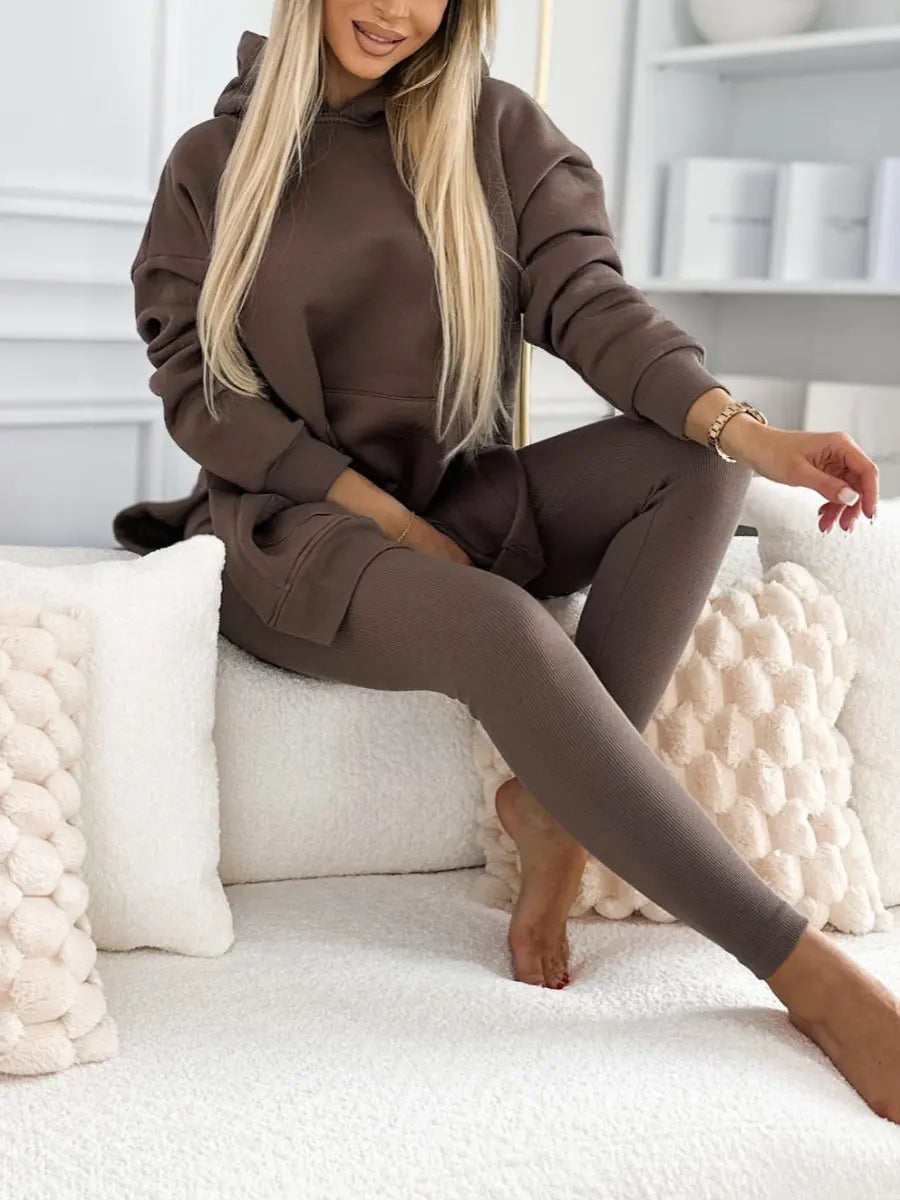 Women Pant Sets Two Pieces Tracksuit Hooded Solid Sweatshirts Pullover Pencil Pants Slim High Street Pockets Ankle Length