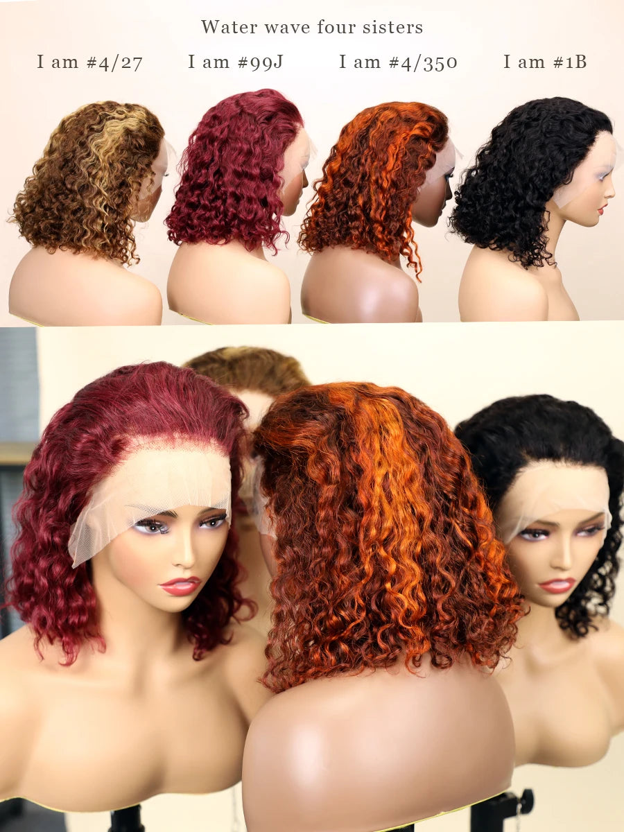 P4350 427 99j 1B Colored Human hair 13X4 Full lace wigs Brazilian Transparent  Lace Frontal Wig PrePlucked Short Bob Front WIG