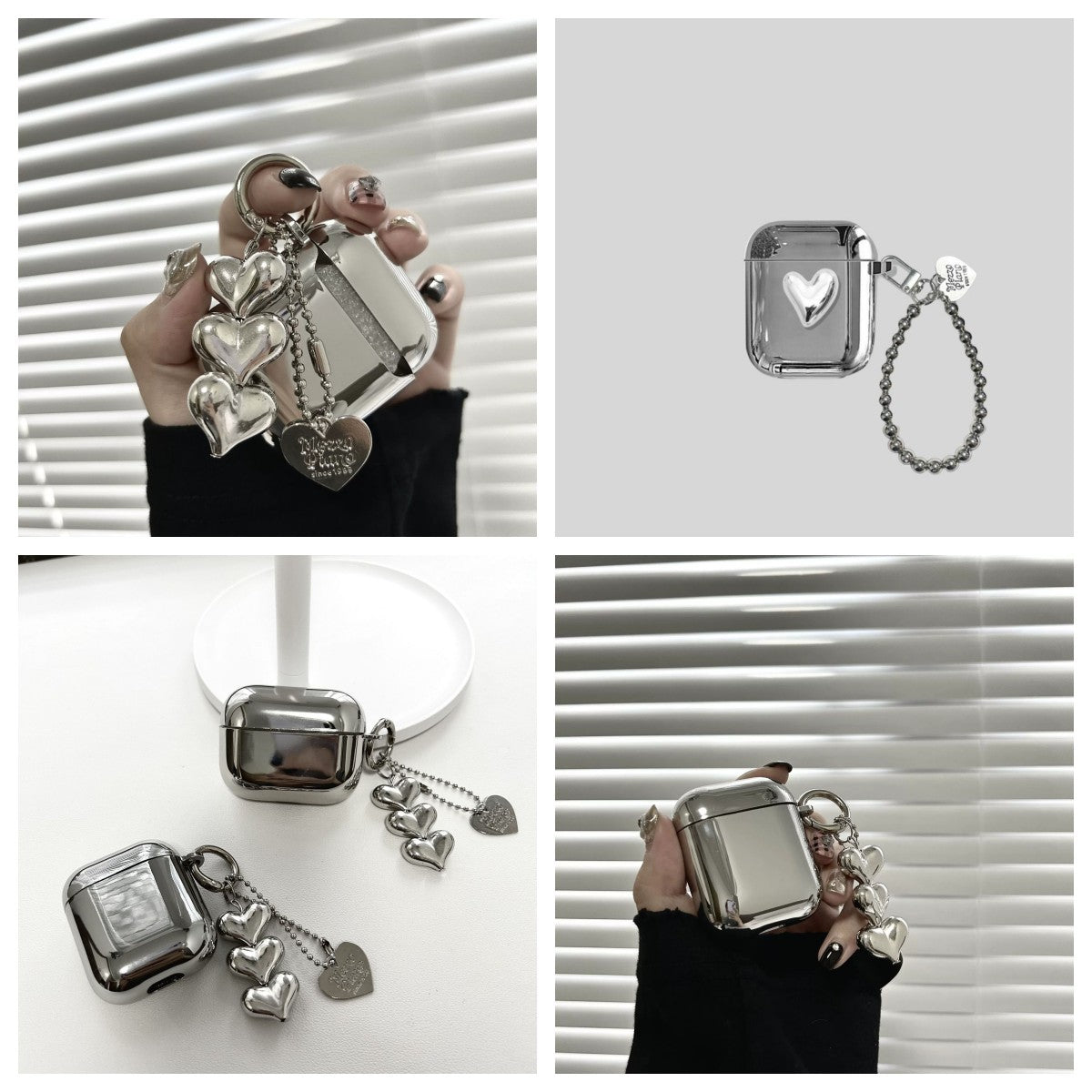 Luxury Electroplated Silver Earphone Box For Apple Airpods Pro2 Case for AirPods 4 1 or 2 3 Cover Simple Abstract Heart Keyring