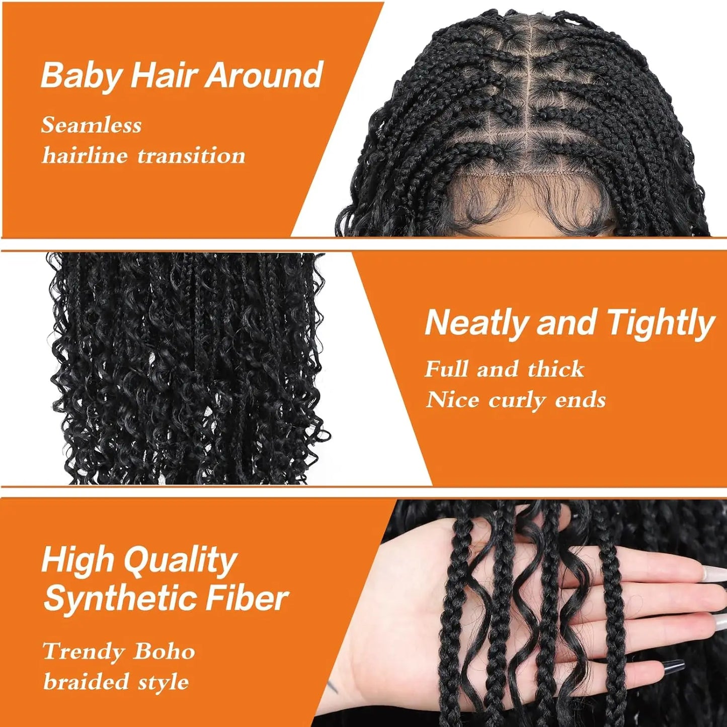 Synthetic 36" Bohemian Braided Wigs Boho Box Braid Wigs for Black Women Twisted Braids Full Lace Braided Wigs with Baby Hair