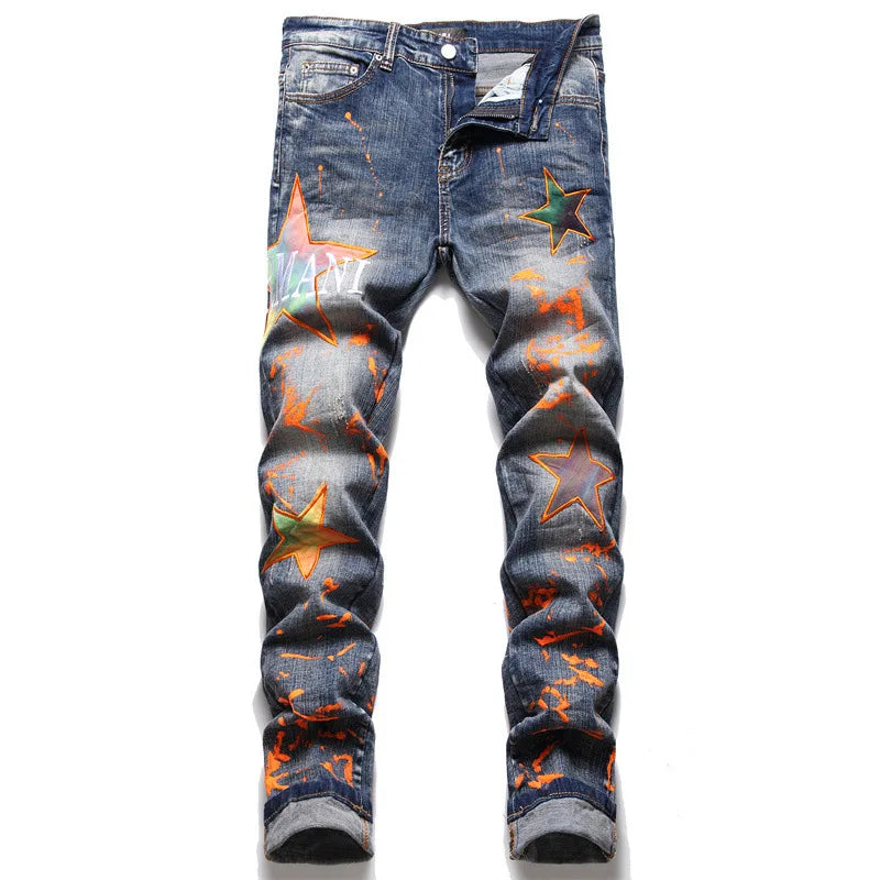 Men Light Blue Denim Jeans Skinny Holes Jeans New Fashion Stretch Denim Pants High Quality Male Slim Fit Denim Trousers Size 38