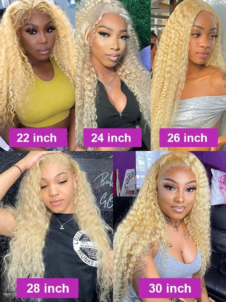 613 Transparent Hd Lace Front Human Hair Wig Curly 13x6 Honey Blonde Deep Wave Full Lace Frontal Wig Brazilian 40Inch 250Density