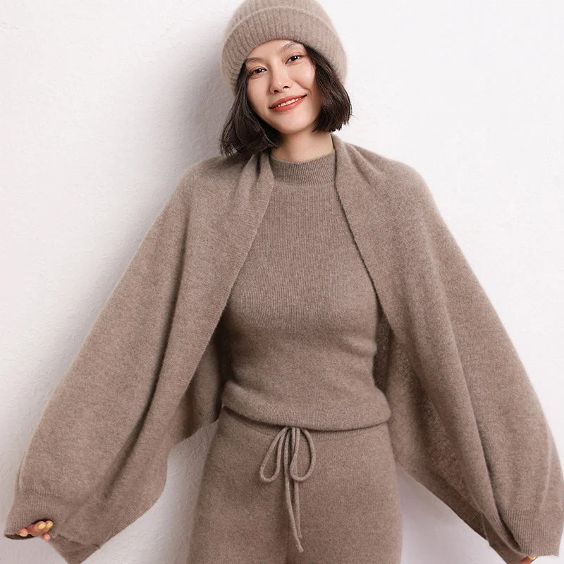 New Arrival Autumn Winter Knit Women Shawl Solid Color 100% Goat Cashmere Scarf Warm Fashion Capes Lady High Quality Scarves