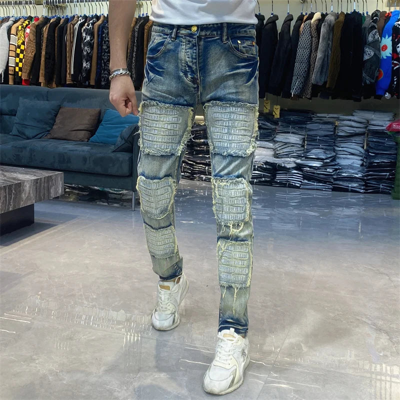 High Street Fashion Washed Vintage High Quality Hip Hop Jeans Vaqueros Hombre Zipper Used Beggar Pants Bootcut Jeans For Men