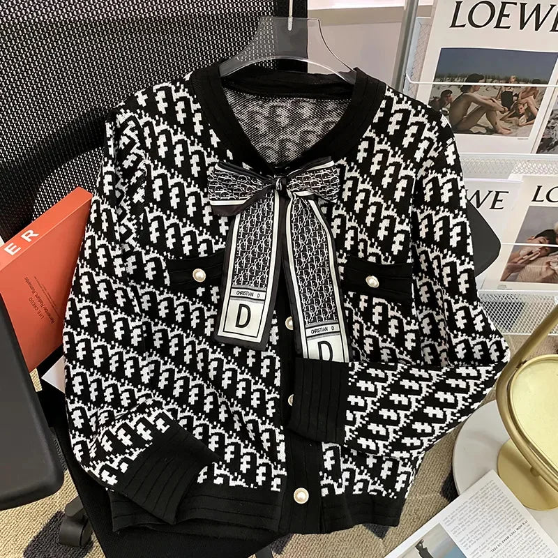 2024 New Spring Autumn Sweater Jacket Women's Design Fashion Knitted Cardigan Coat Red Pink Black Grey Knitwear Tops Female