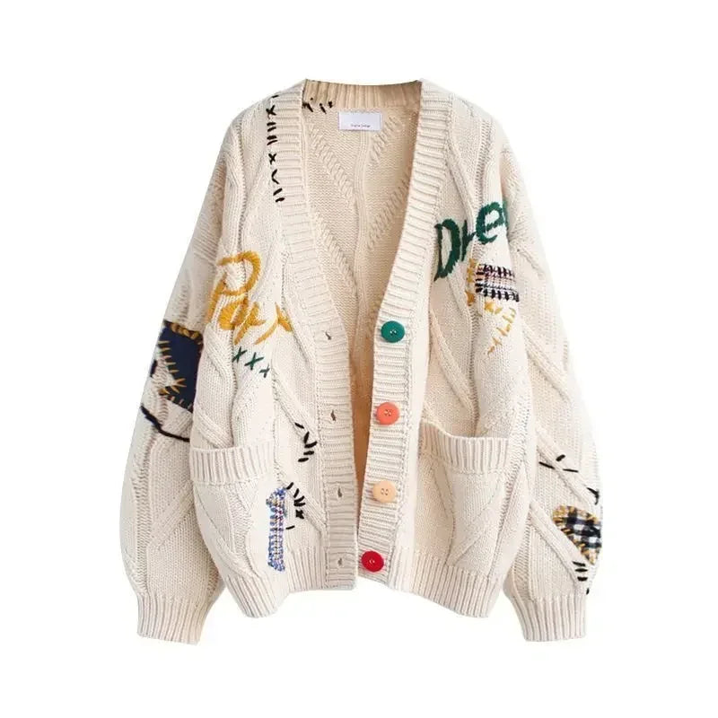 2024 Autumn Women's Cardigan Wool Sweater Korean Version New Embroidered Jacket Knitted Sweater Cardigan Hem Sweater Knitwear