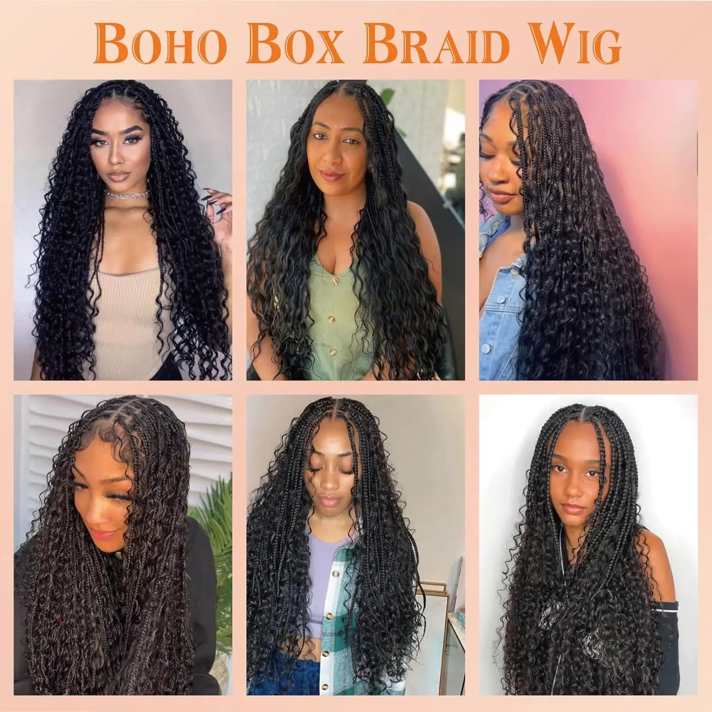 Synthetic 36" Bohemian Braided Wigs Boho Box Braid Wigs for Black Women Twisted Braids Full Lace Braided Wigs with Baby Hair