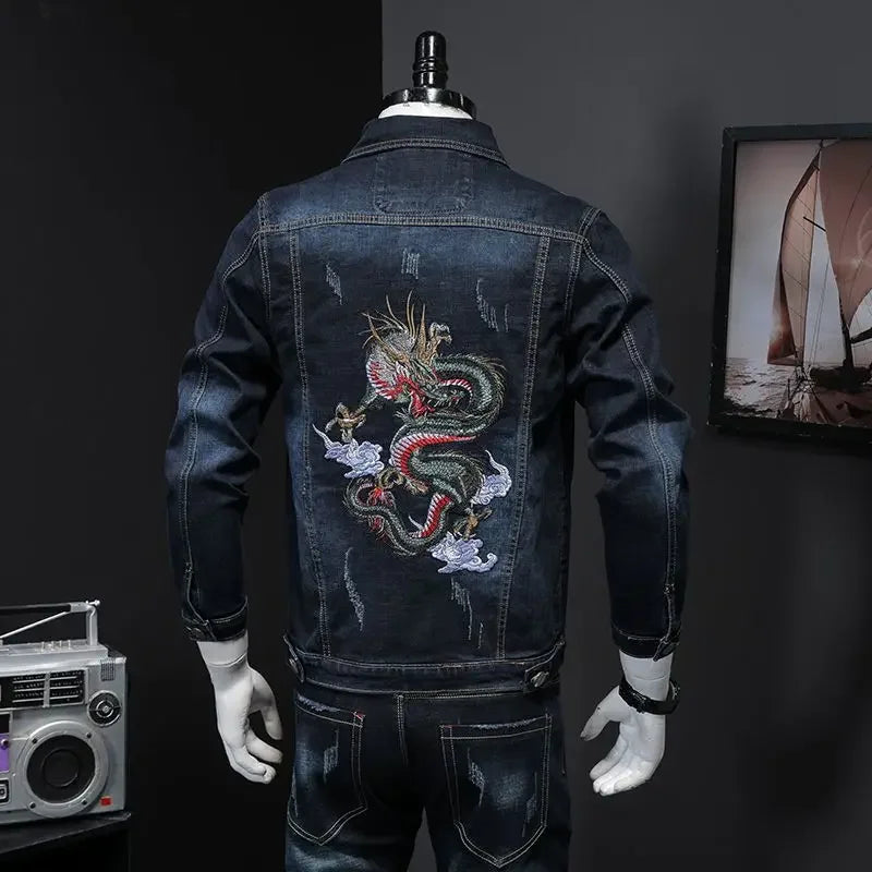 With Embroidery Men's Denim Jacket Autumn Trendy Fashion High Quality Male Jean Coats Fast Delvery Menswear Rock of Fabric Korea