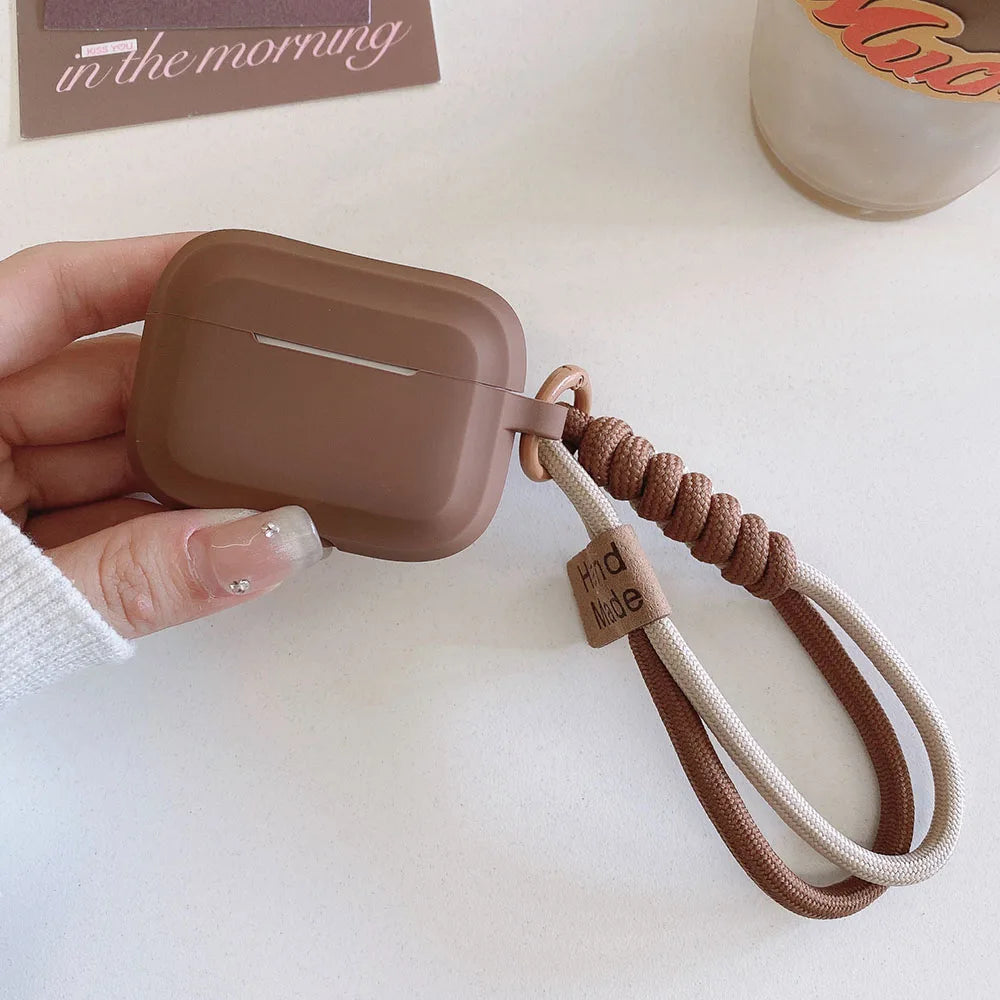 caramel color soft silicone earphone case with bracelet fall prevention couple for airpods 2 3 pro 2 bluetooth charging box case