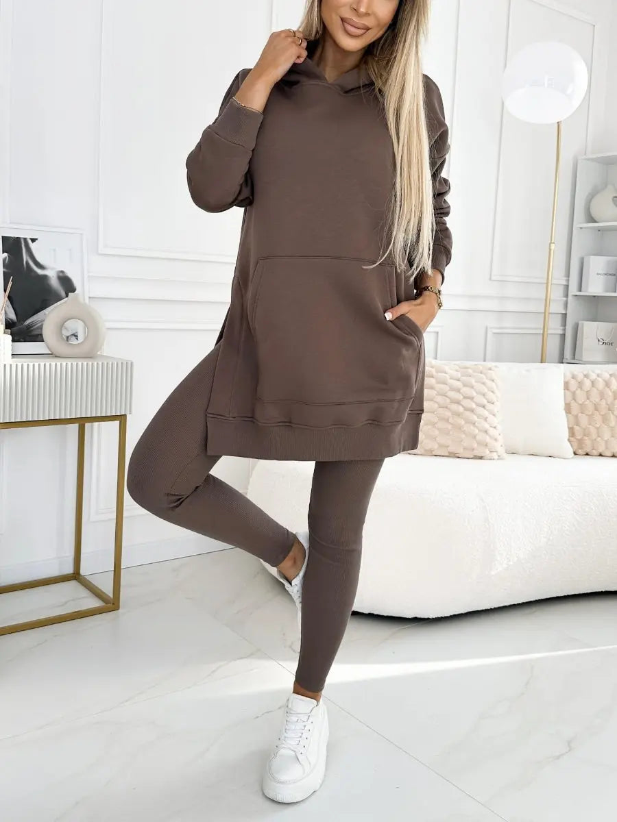 Women Pant Sets Two Pieces Tracksuit Hooded Solid Sweatshirts Pullover Pencil Pants Slim High Street Pockets Ankle Length