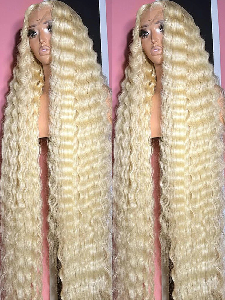 613 Transparent Hd Lace Front Human Hair Wig Curly 13x6 Honey Blonde Deep Wave Full Lace Frontal Wig Brazilian 40Inch 250Density