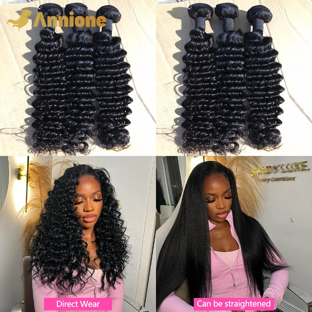 Curly Deep Wave Human Hair Bundles 30 32 Inch 4/3/1PCS Bundles Raw Hair 100% human hair Brazilian Hair Bundle Weaving Extensions