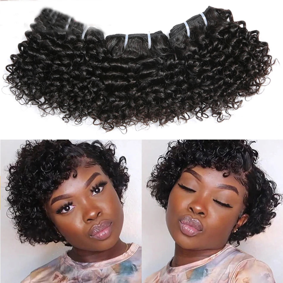 Bouncy Curly Hair Bundles Double Draw Indian 6inch Short Cut Remy Human Hair Extensions Natural Black Brown Color free shipping