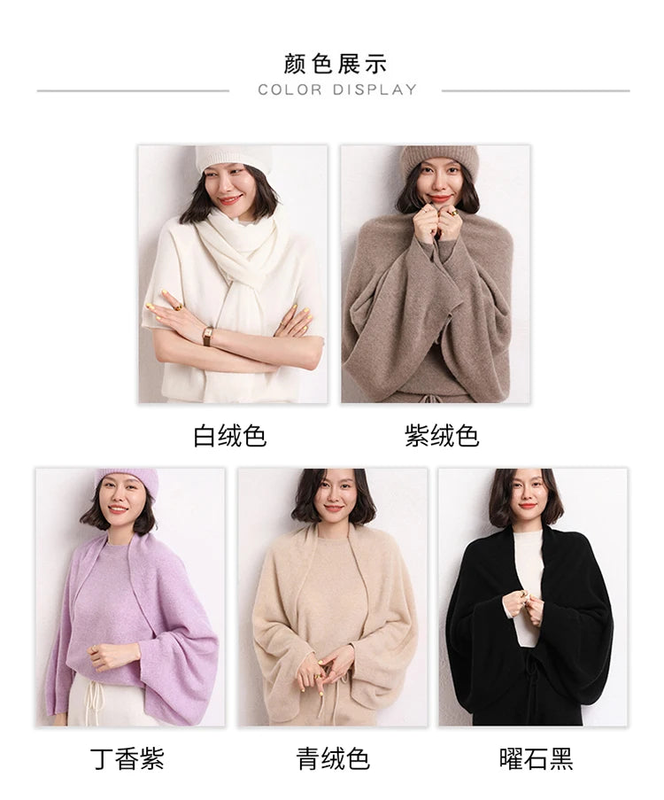 New Arrival Autumn Winter Knit Women Shawl Solid Color 100% Goat Cashmere Scarf Warm Fashion Capes Lady High Quality Scarves