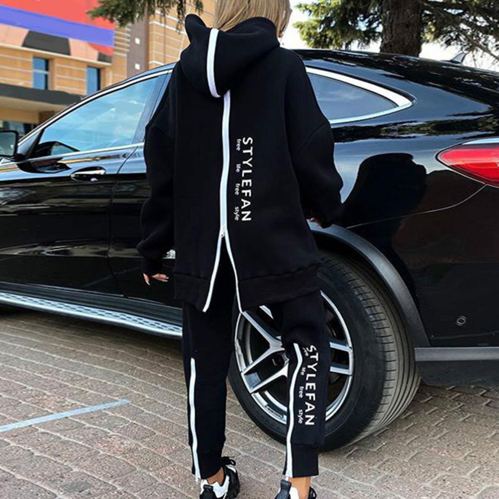 Winter Chic Oversized Tracksuit Back Zipper Long Hoodie + Pants Set Street Sportswear Pullover Hip-Hop Two-Piece Women Outfits