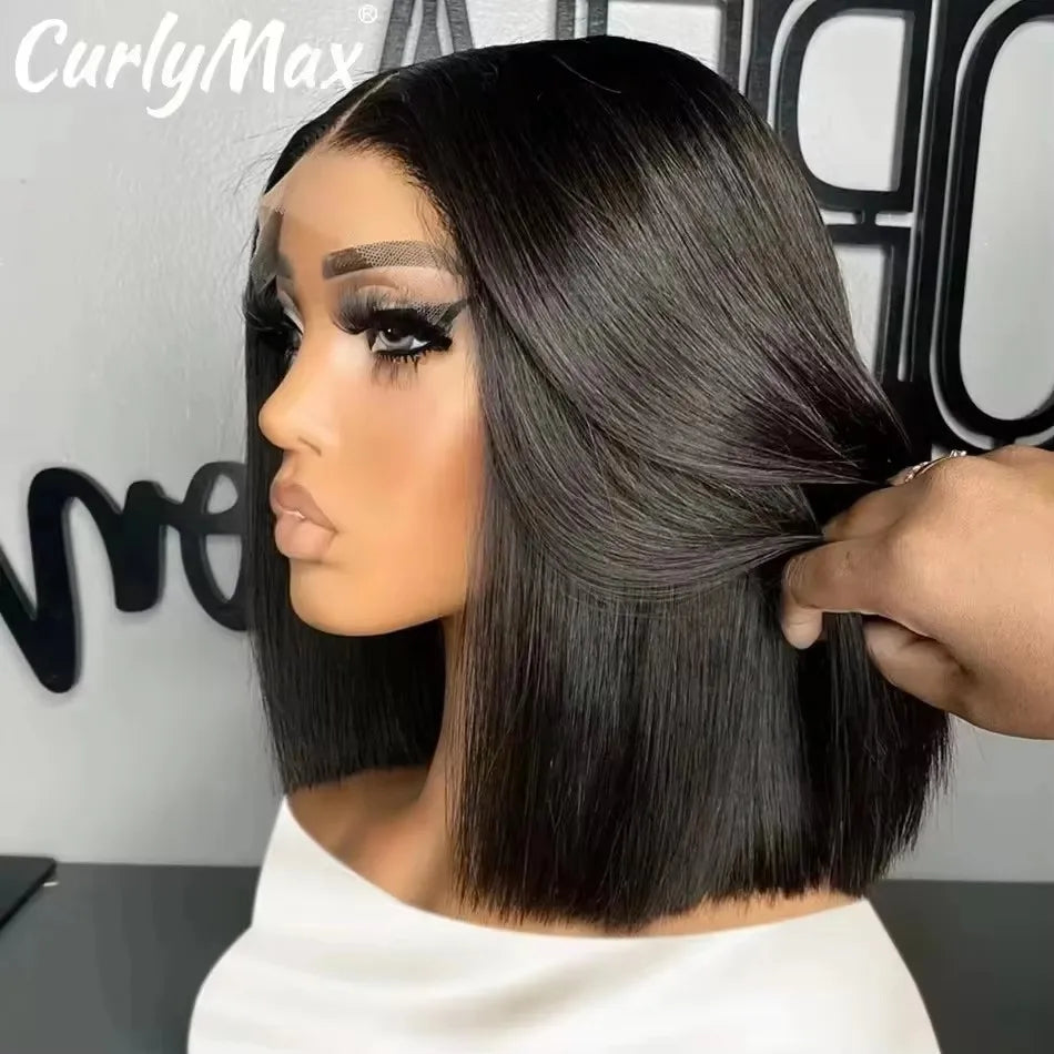 200% Brazilian Bone Straight Short Bob 13x4 Lace Frontal Human Hair 13x6 HD Transparent Lace Front 5x5 Closure Bob Wig For Women